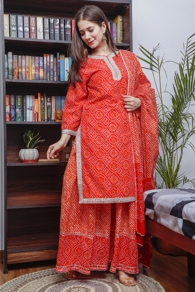 Women Pure Cotton Straight Round Neck Kurta Skirt DupattaSet
