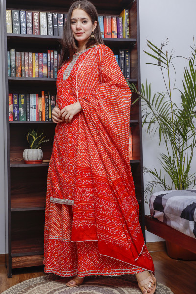 Women Pure Cotton Straight Round Neck Kurta Skirt DupattaSet