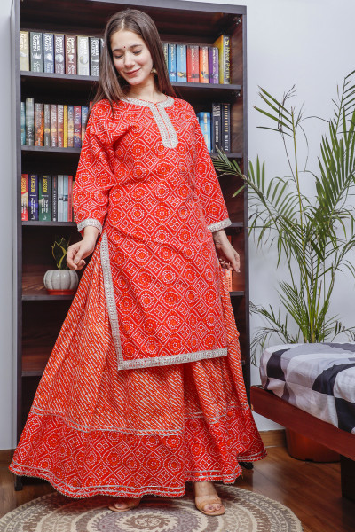 Women Pure Cotton Straight Round Neck Kurta Skirt DupattaSet