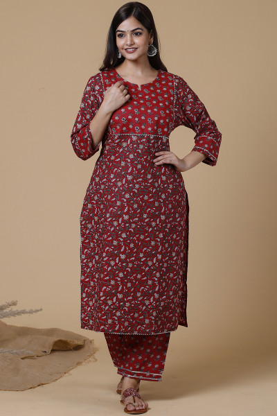 Women Pure Cotton Straight  Kurta Palazzo DupattaSet