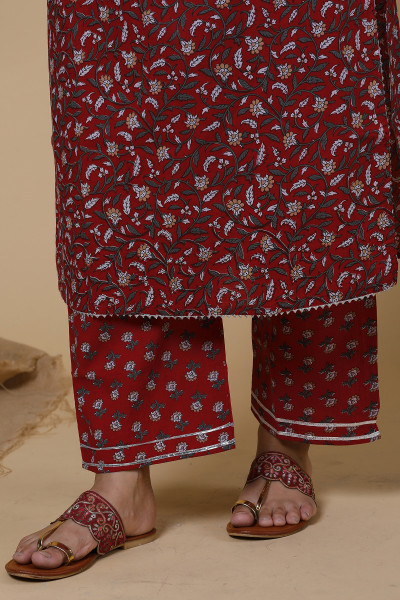 Women Pure Cotton Straight  Kurta Palazzo DupattaSet