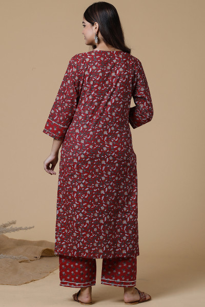 Women Pure Cotton Straight  Kurta Palazzo DupattaSet