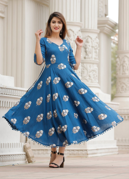 Women Viscose Rayon Angarkha V Neck Kurta NA DupattaSet