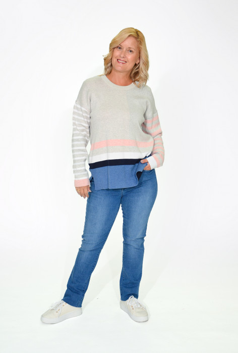 Erin Stripe Reversible Jumper in Grey Multi