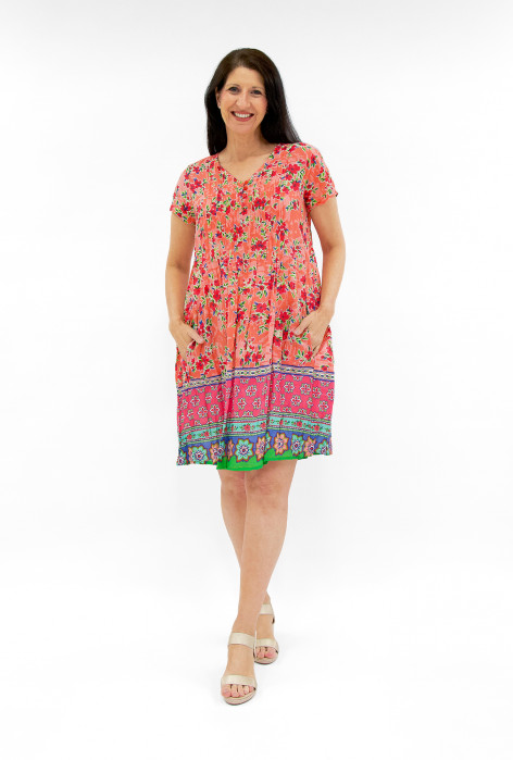 Marla Cotton Short Sleeve Cap Dress in Coral