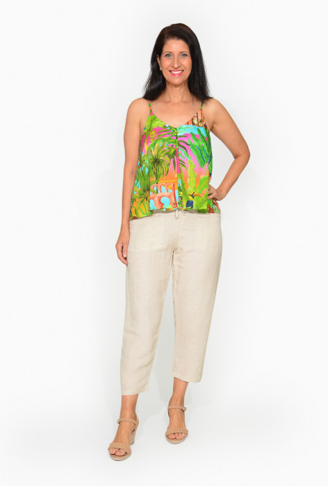 Mel Linen Rayon Blend Pant in Cream