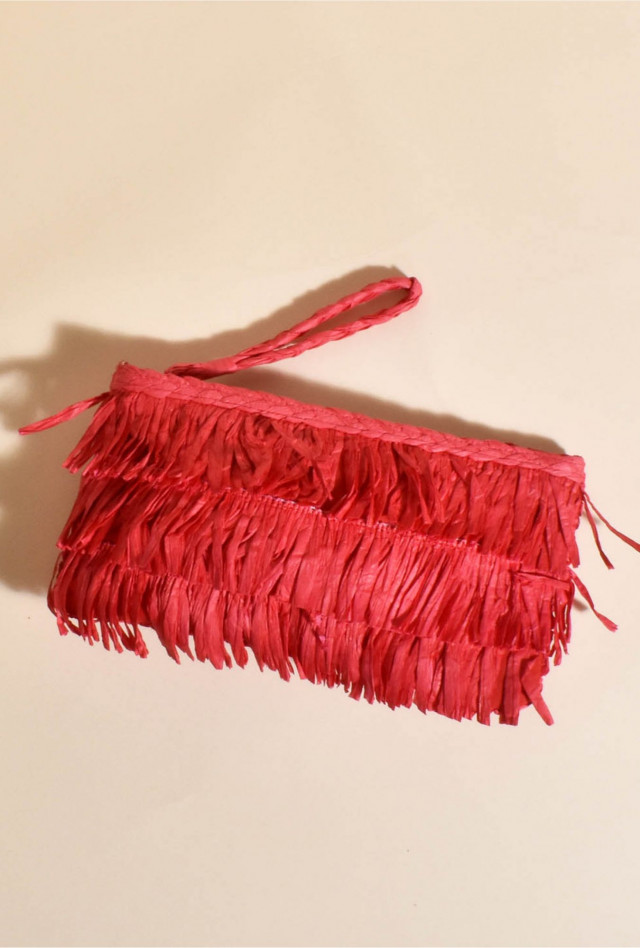 Coco Red Fringe Zip Top Clutch