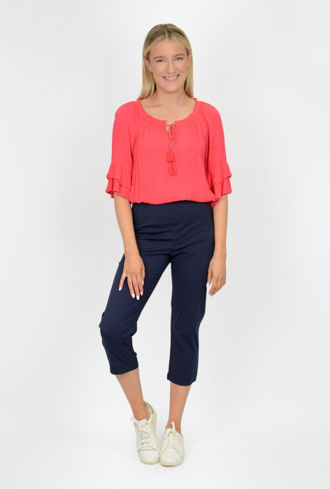 Angela Cotton Blend Capri Pant in Navy