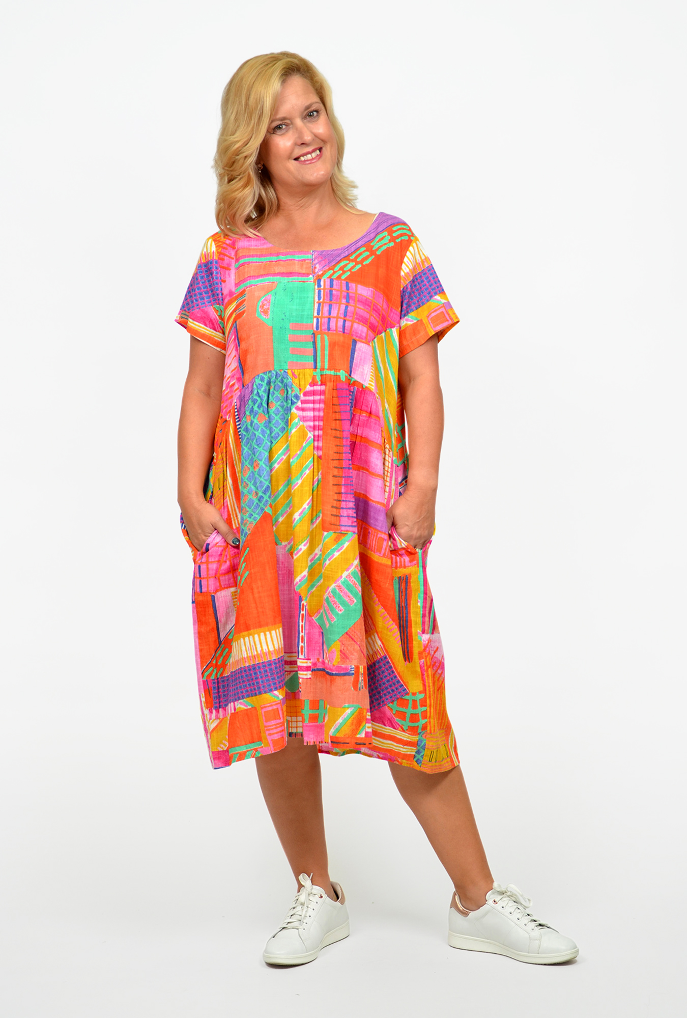 Priya Cotton Easy Smock Dress in Pink 