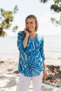 Tina V neck Pleated Top 3/4 Sleeve