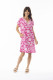 Linen Print Pink Dress Shift cap slv NEW