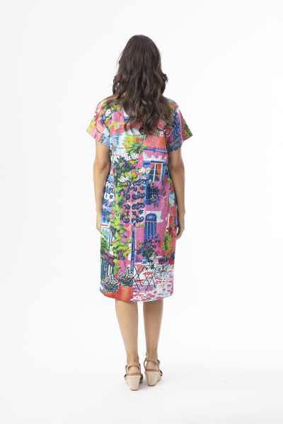 Printed Cotton Dress Contemporary Short Sleeve V