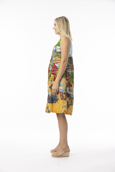 Printed Cotton Dress V Pleated