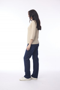 Knit Top Boat Neck 3/4 Slv