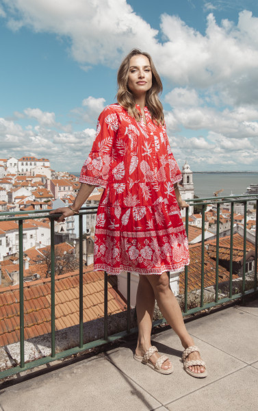 Comodoro Red Dress Frill Sleeve Ric Rac