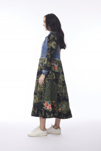 Keqioa Dress Maxi Collar Denim Mix