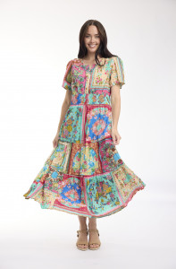 Foulard Fleurs Dress Maxi Short Sleeve