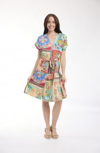 Foulard Fleurs Dress V Neck Buttonthrough Short