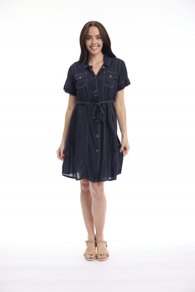 Linen Blend Dress Collar Buttonthrough
