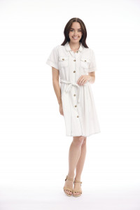 Linen Blend Dress Collar Buttonthrough