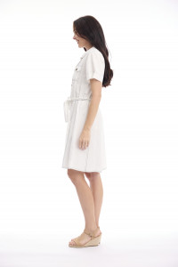 Linen Blend Dress Collar Buttonthrough