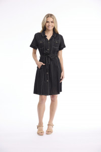 Linen Blend Dress Collar Buttonthrough