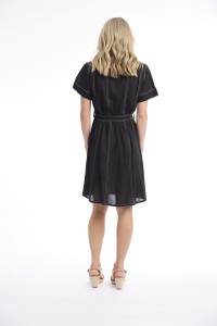Linen Blend Dress Collar Buttonthrough