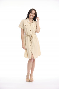 Linen Blend Dress Collar Buttonthrough