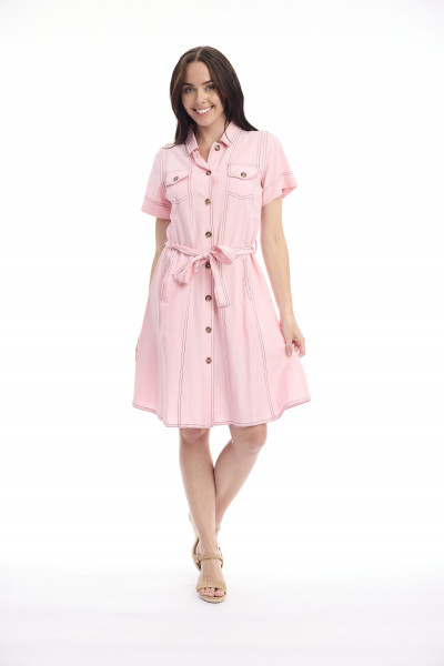 Linen Blend Dress Collar Buttonthrough
