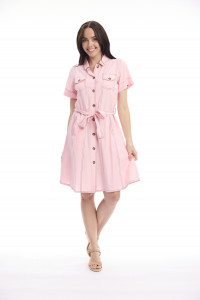 Linen Blend Dress Collar Buttonthrough