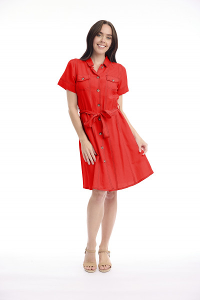 Linen Blend Dress Collar Buttonthrough
