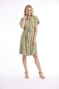 Linen Blend Dress Collar Buttonthrough