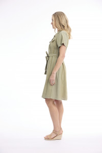 Linen Blend Dress Collar Buttonthrough