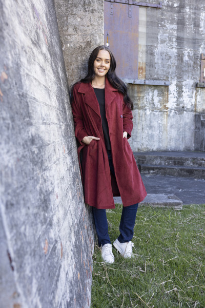 Cord Solid Trench Coat