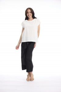 Linen Blend Top Rolled Neckline
