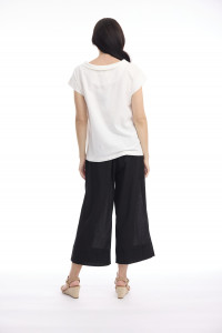 Linen Blend Top Rolled Neckline