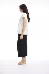 Linen Blend Top Rolled Neckline