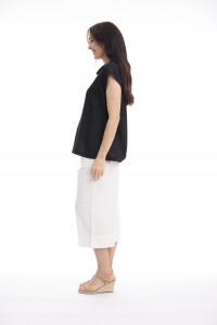 Linen Blend Top Rolled Neckline