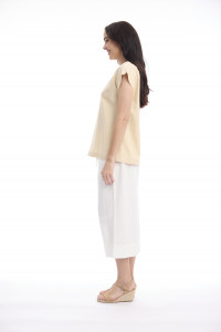 Linen Blend Top Rolled Neckline