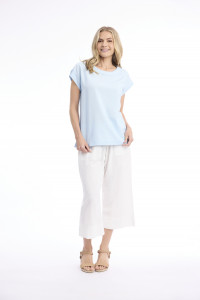 Linen Blend Top Rolled Neckline