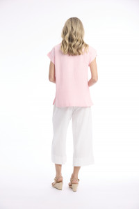 Linen Blend Top Rolled Neckline