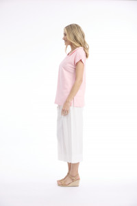 Linen Blend Top Rolled Neckline