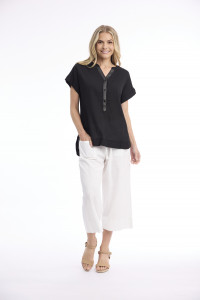 Linen Blend Top Vneck