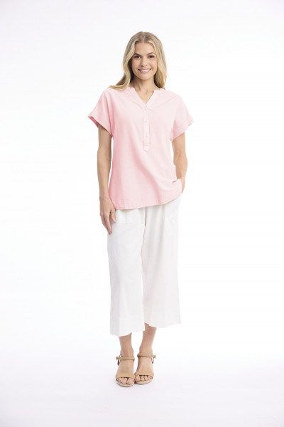Linen Blend Top Vneck