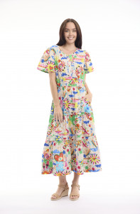 Camellias Dress Maxi Short Sleeve