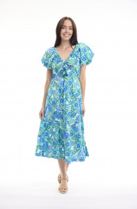 Vieux Port Dress Puff Sleeve Deep V