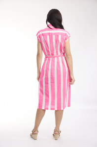 Stripe Dress Collar Tie Waist