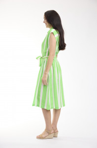 Stripe Dress Collar Tie Waist