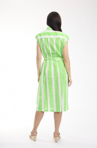 Stripe Dress Collar Tie Waist