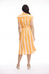 Stripe Dress Collar Tie Waist